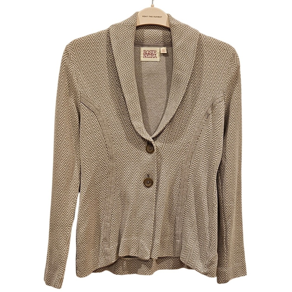 Rosie‎ Neira Anthropologie Herringbone Knit Blazer Linen Jacket Size Large